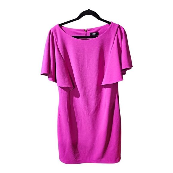 DKNY Pink Flutter Sleeve Dress - Size 12 - Picture 1 of 8